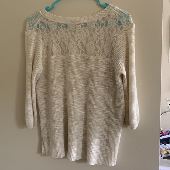 Mossimo Supply Co Size M cream sweater blouse with lace back - Picture 2 of 4